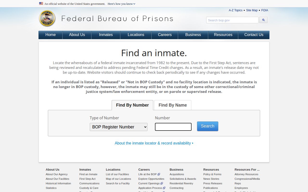 Federal BOP inmate locator for a Vermilion Parish release record search