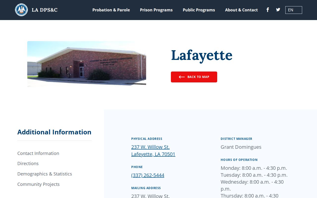 Lafayette Probation and Parole District serving Vermilion Parish supervision records