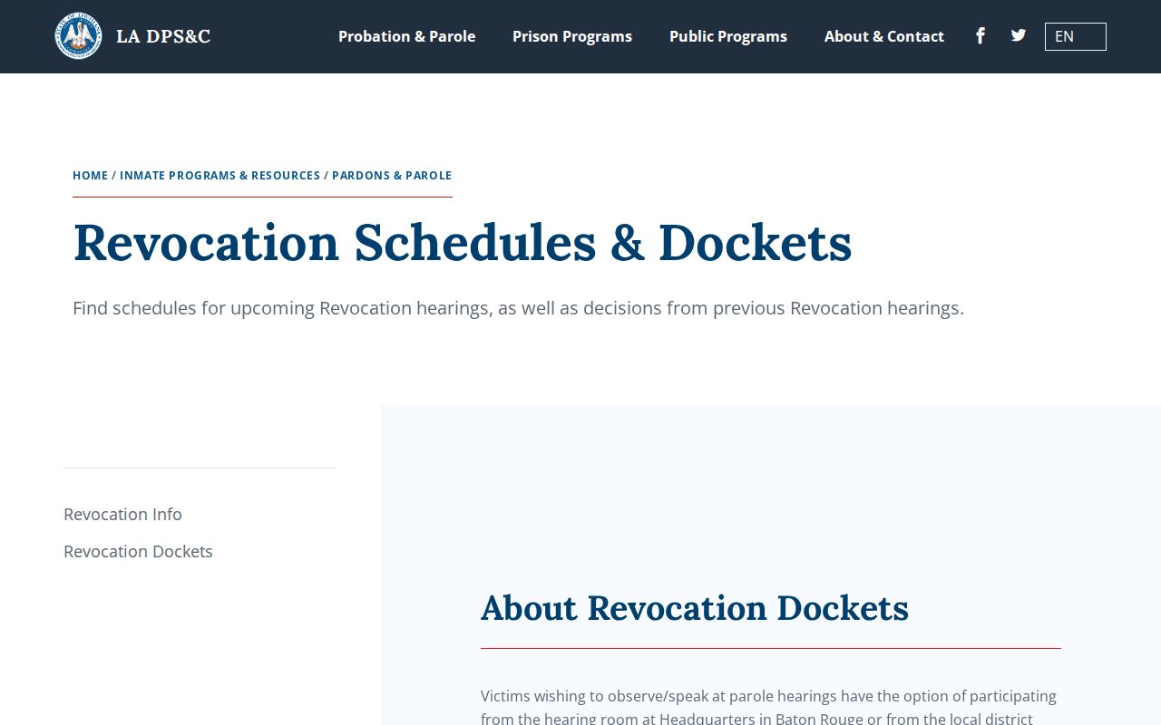 Louisiana parole revocation schedules for Vermilion Parish supervision records