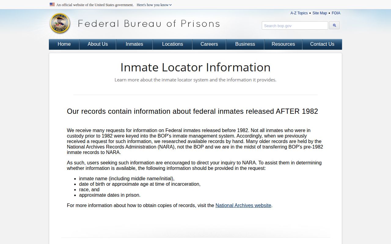 BOP released record limits for a Vermilion Parish federal release date search